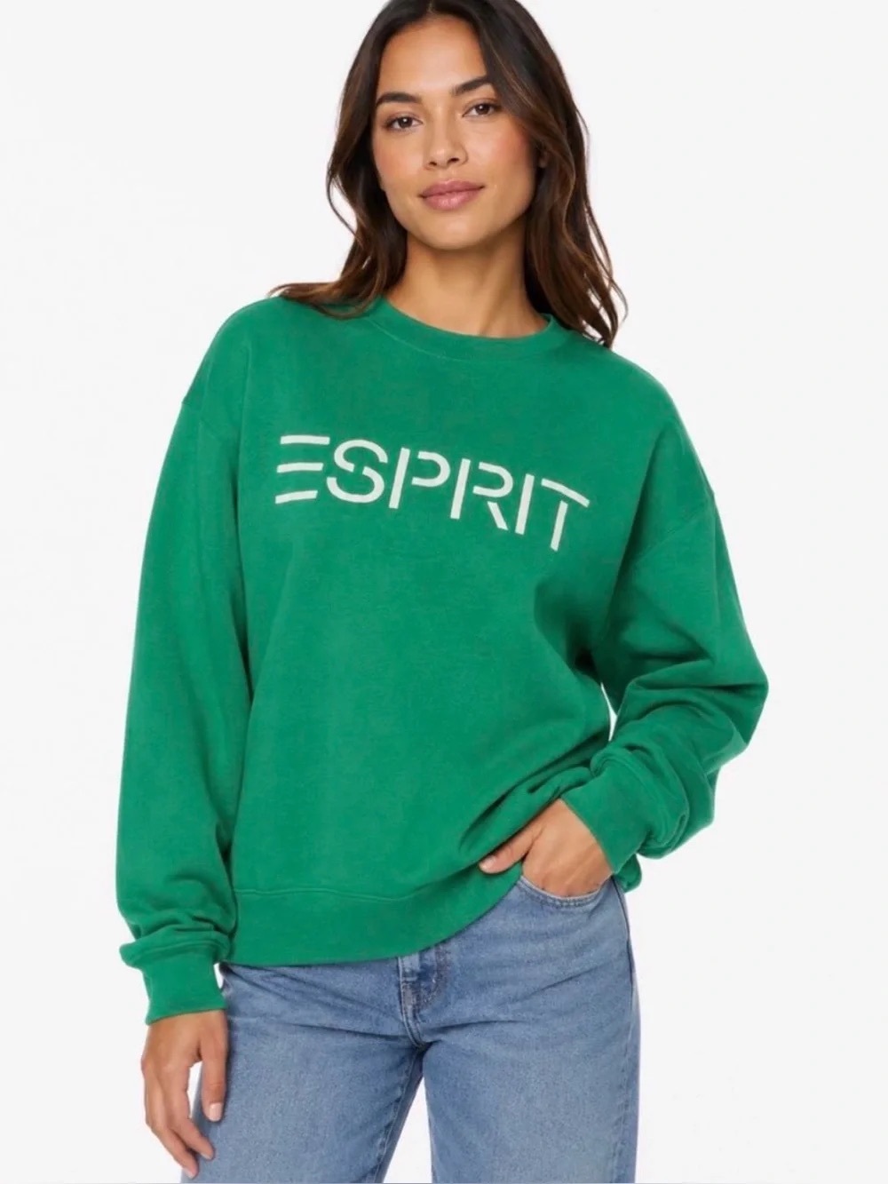 NWT Esprit Green Crewneck Sweatshirt with White Logo Costco SMALL
